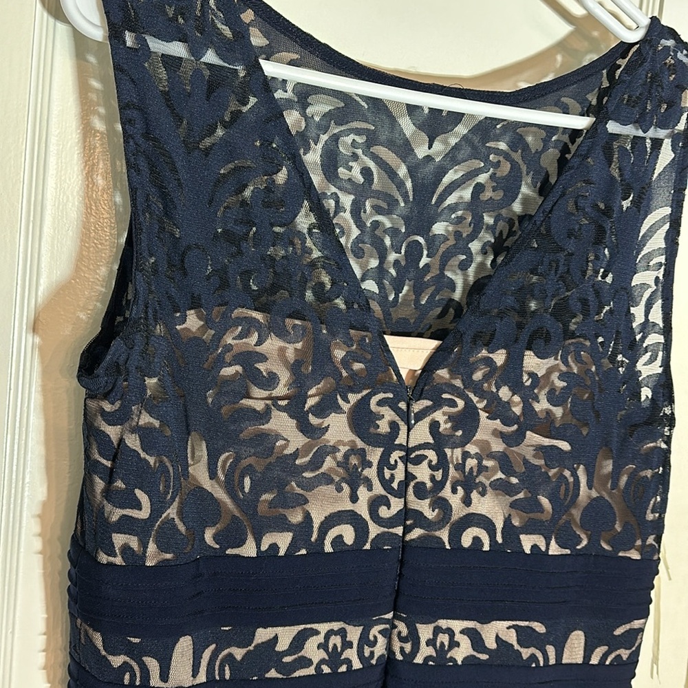 Navy Lace Fit & Flare Dress - Elegant Sleeveless Design - Picture 4 of 5